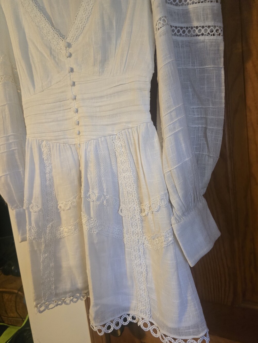 White Lace-Trim Button Front Hemant & Nandita Dress - Picture 5 of 9